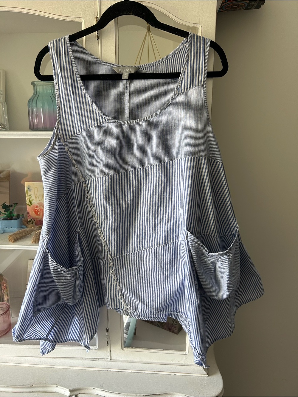 Kenar brand Women’s Blue Striped Sleeveless Tunic Top